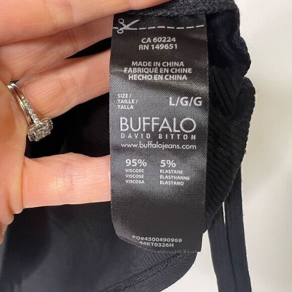 Buffalo David Bitton Black Mini Rib Side String Ruching Crop Tee Shirt - Picture 5 of 7